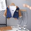 Nova Coleção Primavera e Outono 2025 Moletom com Capuz Casual de Tricô e Jeans para Crianças Roupas de Outono Conjunto Moderno de Duas Peças para Meninos e Meninas de Um Ano