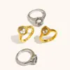 Joia de Mão Elegante Europeia e Americana Transfronteiriça de Nicho Retrô Anel de Zircônia Ovo de Pombo Furado em Aço Inoxidável Banhado a Ouro 18K Luxo Acessível Feminino