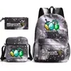 Mi mochila escolar mundial de tres piezas con estampado, gran capacidad, bolsa de lona para computadora para exteriores para estudiantes de secundaria