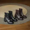 Couro bovino de primeira camada lavado com água! Bico redondo sola grossa 2026 Salto grosso 6,5cm Botas de tornozelo femininas Agora botas de tornozelo extremamente minimalistas de temperamento versátil