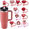 Serie del Día de San Valentín de Tapas para Popotes de Amor, Tapones Creativos de Silicona a Prueba de Polvo con Dibujos Animados, Juegos de Popotes para Vasos de Agua, Productos Decorativos Listos para Usar