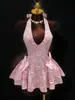 Vestido de Gala con Escote en V Jacquard sin Mangas de Tirante Cruzado Estilo Socialité Dobladillo Amplio Transfronterizo Europeo y Americano Sexy 2026