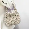 Bolsa de Palha Tecida à Mão, Bolsa de Mão Autoral Estilo Coreano, Presente para Namorada, Bolsa Tiracolo, Lã Islandesa Super Grossa DIY