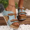 Sandalias de cuña con tiras y hebilla de suela gruesa, talla grande, comercio exterior transfronterizo, nuevo otoño 2026, zapatos de playa para mujer con punta abierta