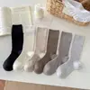 Meias Femininas Ultra Finas Sem Costura Estilo Coreano, Meias de Cano Médio Cor Sólida com Listras Verticais, Meias de Passarela Estilo Ballet para Atacado, Meias Femininas Largas