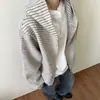 Moletom com capuz e forro de fleece listrado, unissex, jaqueta nova estilo americano, corte reto e largo, com zíper, para primavera, outono e inverno