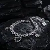 Pulseira de floco de neve com zircônia em formato de coração para homens, moda de nicho, luxo leve, toque de alta qualidade, pulseira para mulheres, hip-hop punk, acessório simples