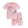 Roupa de Casa para Meninos Transfronteiriça Europeia e Americana Algodão Puro Costela Manga Curta Shorts Conjunto de Pijama Infantil de Comércio Exterior Cartoon para Meninas