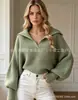 Suéter curto de tricô feminino Amazon transfronteiriço europeu e americano outono e inverno novo estilo casual preguiçoso manga lanterna solta