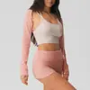 Conjunto de loungewear a rayas transfronterizo, que incluye un top de manga larga y shorts ajustados que estilizan, perfecto para yoga