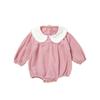 Macacões Novos de Primavera e Outono para Bebê Menina Doce Gola de Boneca Casual Rosa Puro Manga Longa Macacão para Rastejar Triângulo com Arnês