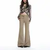YECHUAN# Traje de Falda de Pierna Antiadherente Pantalones Acampanados para Mujer Nuevo Persona Pequeña Cintura Media-Baja Marrón Adelgazantes Pantalones Largos hasta el Suelo