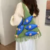 Bolso Tote Retro de Nicho Transfronterizo Bolso de Hombro Versátil con Borlas Bolso de Punto Patchwork Estilo Nuevo Bolso de Hombro Color Block