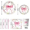 Decorações Populares da Amazon para Festas com Tema de Laços Florais, Louças com Tema de Laços, Adereços de Decoração de Festa