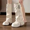 Botas de Pierna de Pantalón Cabeza Grande Chica Picante Mujer 2026 Suela Gruesa Aumentadoras de Altura Botas Largas Hasta la Rodilla Dulces Frescas High Top Botas de Jinete Petite