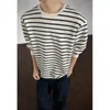 Camiseta básica de moda para hombre adolescente, estilo coreano oversized, manga larga a rayas suelta y casual, prenda interior de primavera