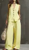 Ropa de Verano Transfronteriza Europea y Americana 2026 para Mujer, Conjunto de Lino Estilo Perezoso, Chaleco sin Mangas + Pantalones de Pierna Ancha, Suave y Elegante