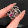 Anillo de encaje de panal rosa rubí con gema, rico hogar chapado en oro amarillo de 18 quilates, anillo de circonita de corindón rojo en forma de gota de agua