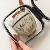 Juego de té de viaje de espárragos verdes pintado a mano de fábrica, portátil, una tetera, dos tazas, camping al aire libre, cerámica, taza rápida