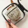 Conjunto de chá de viagem de aspargos verdes pintados à mão de fábrica, terno portátil, uma panela, duas xícaras, acampamento ao ar livre, cerâmica, copo rápido