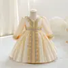 Vestidos Formais Europeus e Americanos para Meninas de Comércio Exterior, Vestidos de Princesa, Vestidos de Noite de Manga Longa, Vestidos Estampados para Performance de Florista