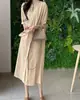 Chique Coreano Estilo Preguiçoso Decote V Solto Vestido com Amarração Comprimento Médio Emagrecedor Estilo Coreano Moda Feminina Nova