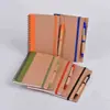 Cuaderno de Espiral con Cubierta de Papel Kraft, Cuaderno con Bolígrafo, Cuaderno para Notas de Reuniones, Cuaderno con Banda Elástica Fija