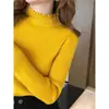 Suéter Outono Inverno Feminino Roupa Íntima Slim Fit Gola Alta Meio Canelado Manga Longa Versátil Malha Camada Base Preto Tamanho Único