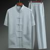 Verano Estilo Chino para Hombre Estilo Tang Camisa de Manga Corta Papá Algodón Lino Delgada Suelta Camisa China de Mediana Edad y Ancianos
