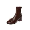 Botines Adelgazantes Estilo Coreano Suave Lazo Suela Silenciosa 2026 Otoño/Invierno Tacón Grueso Tacón Medio Punta Redonda Elásticos Ajustados al Tobillo Mujer