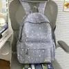Mochila francesa minimalista con estampado de estrellas brumosas y letras, para niñas, escuela, trabajo, viajes, bolso versátil de doble hombro