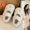 Sapatos Peludos de Cor Lisa para Meninas Outono/Inverno 2025 Pequenas Meninas Strass Solado Macio Antiderrapante Pequeno/Médio/Grande Infantil Plus Veludo Quente Sapatos de Algodão