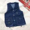 Estilo americano vintage ferramental denim colete masculino verão fino multi-bolso colete sem mangas camiseta colete jaqueta masculina jaqueta da moda
