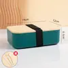 Lonchera de una sola capa transfronteriza de Amazon, lonchera de plástico con tapa de madera y vajilla, lonchera para microondas para trabajadores de oficina, venta al por mayor