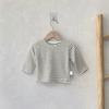 Camiseta de Algodão Puro Manga Longa para Meninos Outono 2026 Moda Bebê Meninas Camiseta Básica Listrada Simples Gola Redonda