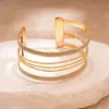 Pulseira Aberta Geométrica Circular Metálica de Múltiplas Camadas Europeia e Americana, Moderna, Simples, de Alta Qualidade, Versátil para o Dia a Dia