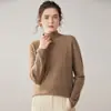 Suéter de Malha Fina Pulôver Outono e Inverno, Suéter de Cashmere com Gola Meia-Alta e Barra Rolê Pronto para Vestir para Mulheres, Novo Modelo 2025