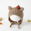 Touca de Bebê para Outono e Inverno, Touca de Lã Tricotada Fofa para Meninas, Touca Quente Protetora de Orelhas para Meninos, Touca à Prova de Vento Protetora de Orelhas para Inverno