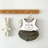 Conjunto de Colete de Urso de Verão Estilo K para Bebê 2025, Conjunto de Duas Peças de Algodão Sem Mangas e Confortável para Meninos e Meninas