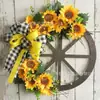 Corona de Rueda con Lazos de Girasol Transfronteriza Decoración Colgante Flor Artificial Rueda de Madera Decoración para Colgar en Puerta Decoración de Pared