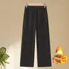 Calças de maternidade forradas com fleece e espessadas, calças quentes com cintura elástica, design de perna reta, tamanhos grandes, adequadas para mulheres de meia-idade e idosas, calças compridas casuais para primavera e outono