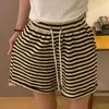 Diseño a rayas sentido nicho pantalones de pijama cortos para dormir mujer delgados verano estilo coreano casual sueltos para casa deportes