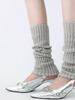 Cubrepiernas de Seda Plateada para Otoño e Invierno, Calcetines de Lana Tejida Gruesos y Cálidos Color Gris de Media Pantorrilla para Mujer, Calcetines de Felpa para Cubrepiernas de Invierno y Verano