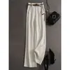 Pantalones Estrechos de Pierna Ancha de Tencel y Ramio para Mujer Moda de Verano Ropa de Trabajo Pantalones Drapeados de Cintura Alta Pantalones Rectos de Algodón y Lino