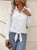 Camisa de botão lisa estilo europeu e americano transfronteiriça, de manga comprida, com colarinho, casual e apropriada para negócios para mulheres