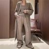 Novedad Otoño e Invierno en Stock Transfronterizo Elegante Abrigo Largo de Punto con Camisola y Pantalones de Pierna Ancha Conjunto de Punto de Tres Piezas para Mujer