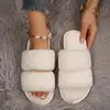 Pantuflas de algodón casuales para casa de talla grande para mujer con dos tiras, pantuflas esponjosas de forro polar de coral, pantuflas de algodón de suela plana de talla grande transfronterizas
