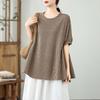 Foto Real de Camisa de Muñeca Estilo Mori a Cuadros Casual Verano 2025 Manga Corta Cuello Redondo Retro Sencilla para Mujer
