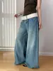 Dorothy [Adecuado para Todas las Estaciones] Buen Ajuste Lavado Retro Bigotes Cintura Alta Pierna Ancha Microcampana Pantalones Largos de Mezclilla Mujer