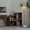 Gabinete de Celosía de Madera Maciza de Combinación Libre Nogal Negro Esquina Redondeada Librero Mesa Lateral Minimalista Moderna Sala de Estar Mesa de Noche Dormitorio